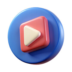 Aufkleber - 3d rendered play button icon with blue circle and red square isolated on white background