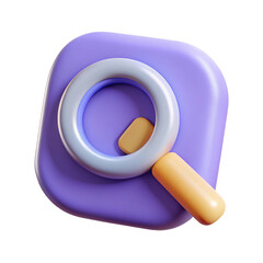 Aufkleber - 3d stylized magnifying glass icon with purple background isolated on white background