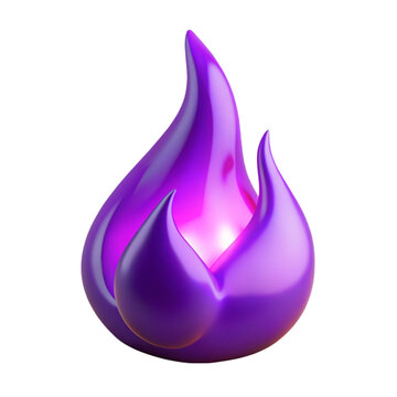 3d rendered vibrant purple flame icon with soft glowing light isolated on black background