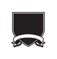 Aufkleber - A black and white shield emblem with a decorative ribbon element.