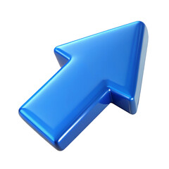 Poster - Glossy 3d blue arrow pointing upward against a dark black background