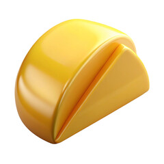 Poster - Glossy 3d render of a yellow slice or section isolated on a black background