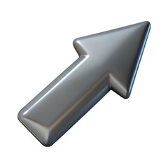 Poster - Glossy 3d silver arrow pointing up on black background isolated close up