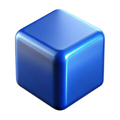 Poster - Glossy blue 3d cube isolated on black background modern abstract geometric design