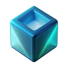 Poster - Glossy geometric cube illustration with holographic effect on black background modern digital art