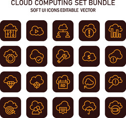 Fototapete - A comprehensive compilation of cloud computing interface icons with elegant outlines and soft rounded shapes