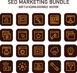 Poster - Abstract soft user interface icons displaying various aspects of SEO marketing bundle concepts and strategies,