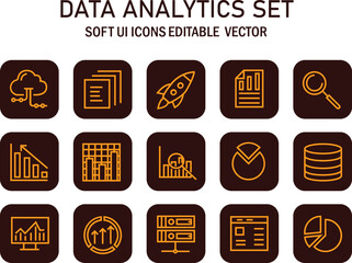 Fototapete - Data visualization dashboard interface with editable vector icons representing analysis and information, brown color
