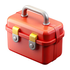 Poster - Shiny 3d render of a red toolbox with silver handle and yellow clasp on black background