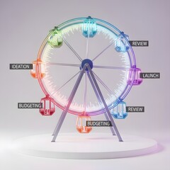 Poster - Colorful Illuminated Ferris Wheel Depicting Business Cycle Stages On White Background