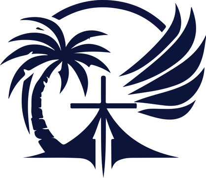 Minimalist Logo Featuring Palm Tree And Feathers Design.eps