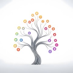 Poster - Colorful Tree Diagram with Nodes on White Background Illustrating Network and Data Growth