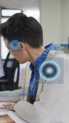 Poster - Animation of data processing over caucasian businesswoman in office