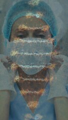 Poster - animation of dna strand over caucasian female surgeon in face mask