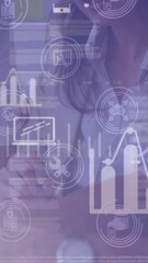 Poster - Animation of graphs and icons over midsection of caucasian businesspeople in office