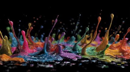 Wall Mural - Vibrant Rainbow Paint Splatter on Black Background