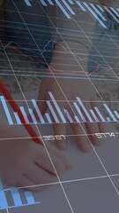 Poster - Animation of financial data and graphs over hands of caucasian girl drawing