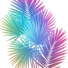 Aufkleber - Abstract green and blue fractal art with palm trees, stars, and burst of light rays