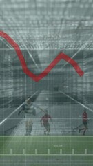Poster - Animation of red line and data processing over rugby players during rugby match in sports stadium