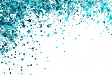 Wall Mural - Teal and Blue Star Glitter Scatter on White Background