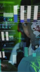 Poster - Animation of data processing over african american workers in server room