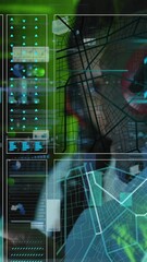 Poster - Animation of data processing over african american workers in server room