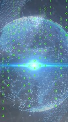 Poster - Animation of purple lines and confetti over globe rotating in space