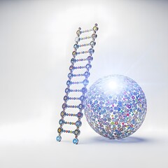 Poster - Conceptual Illustration Of Ladder Leaning Against Sphere Representing Connectivity and Global Business Illuminated In White