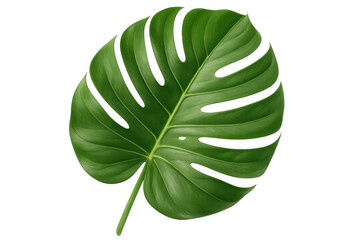 Poster - Verdant monstera deliciosa leaf revealing delicate fenestrations, highlighting lush tropical foliage against transparent backdrop