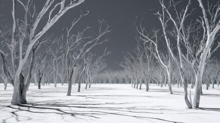  Gray, barren landscape with dead trees