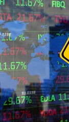 Poster - Animation of financial data processing and yellow road sign with arrow