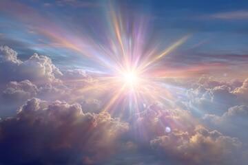 Wall Mural - Heavenly Sunrise: Vibrant Sun Rays through Clouds