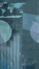 Poster - Animation of statistical data processing against caucasian woman looking out of a window at office