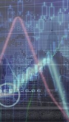 Poster - Animation of graphs, trading board and map over modern cityscape against sky