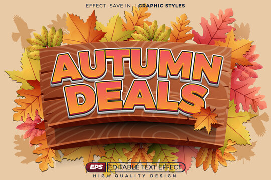 Editable 3d vector text effect autumn deals for poster design