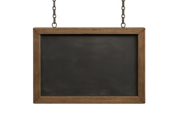 Fototapete - Blank blackboard suspended by chains, ready for personalized messaging against transparent setting