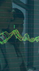 Poster - Analyzing financial data animation over business professionals working on laptops