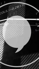  - Speech bubble icon animation over financial data and graphs