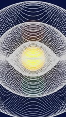 Poster - Abstract geometric patterns animation over glowing yellow sphere on dark background