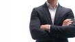 © VortexX - Confident Man in Dark Suit Arms Crossed White Background