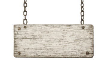 Fototapete - Old weathered wooden sign hanging from rusty chains on a transparent background, providing copy space for text or design