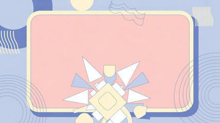 Aufkleber - A pastel geometric background featuring abstract shapes, triangles, circles, and a pink banner for creative design projects or advertising space.