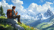 © Sino - A hiker resting at a midway point on the trail, sips water and admires the view (1)