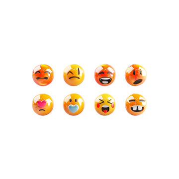 realistic 3D emoji icons with glossy texture, smiling, crying, h