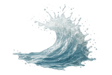 Poster - Powerful ocean wave cresting, spraying vibrant droplets and white foam against transparent backdrop