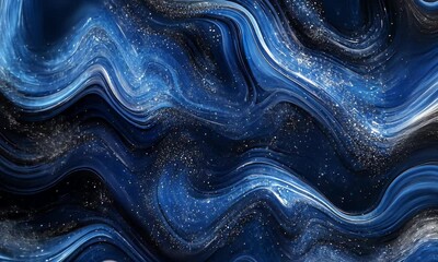Poster - 
Abstract blue lines in the shape of waves on a black background, digital art, wallpaper,