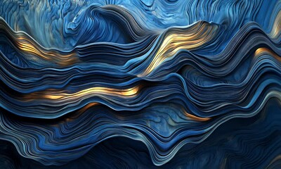 Poster - 
Abstract blue lines in the shape of waves on a black background, digital art, wallpaper,