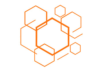 Aufkleber - Orange hexagons intertwining on a transparent background, creating a modern and technological design