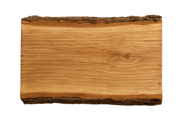 Leinwandbilder - Natural wood plank with intact bark edge, highlighting intricate grain texture against transparent backdrop