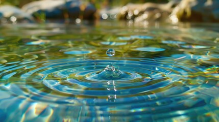 Wall Mural - Abstract blue object drifting calmly in clear water, creating ripples and reflections